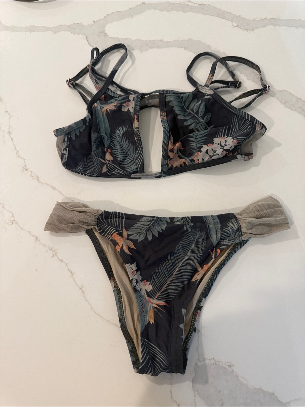 Tropical Print Black Two-Piece Bikini Set
